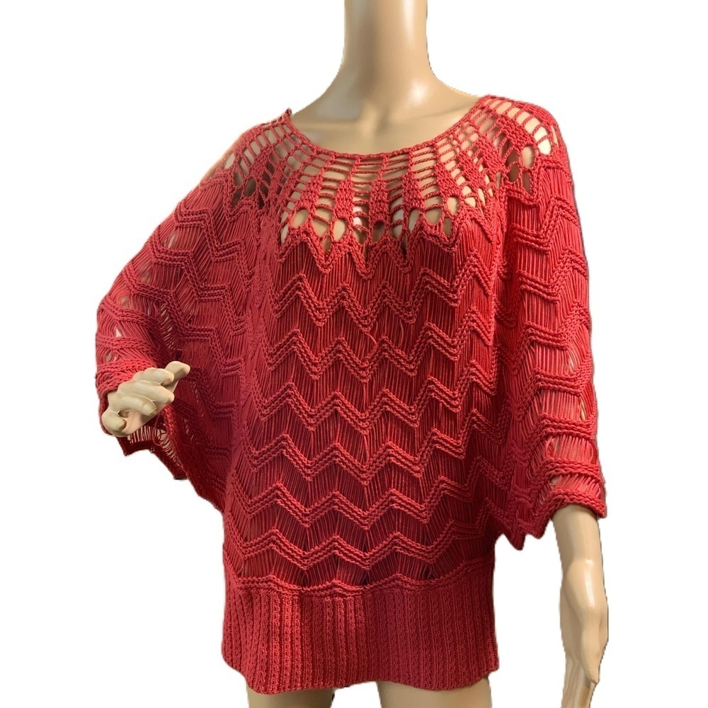 Roz & Ali Burnt Orange Knit‎ Openwork Bell Sleeve Sweater Sz L/XL Boho Fairycore
